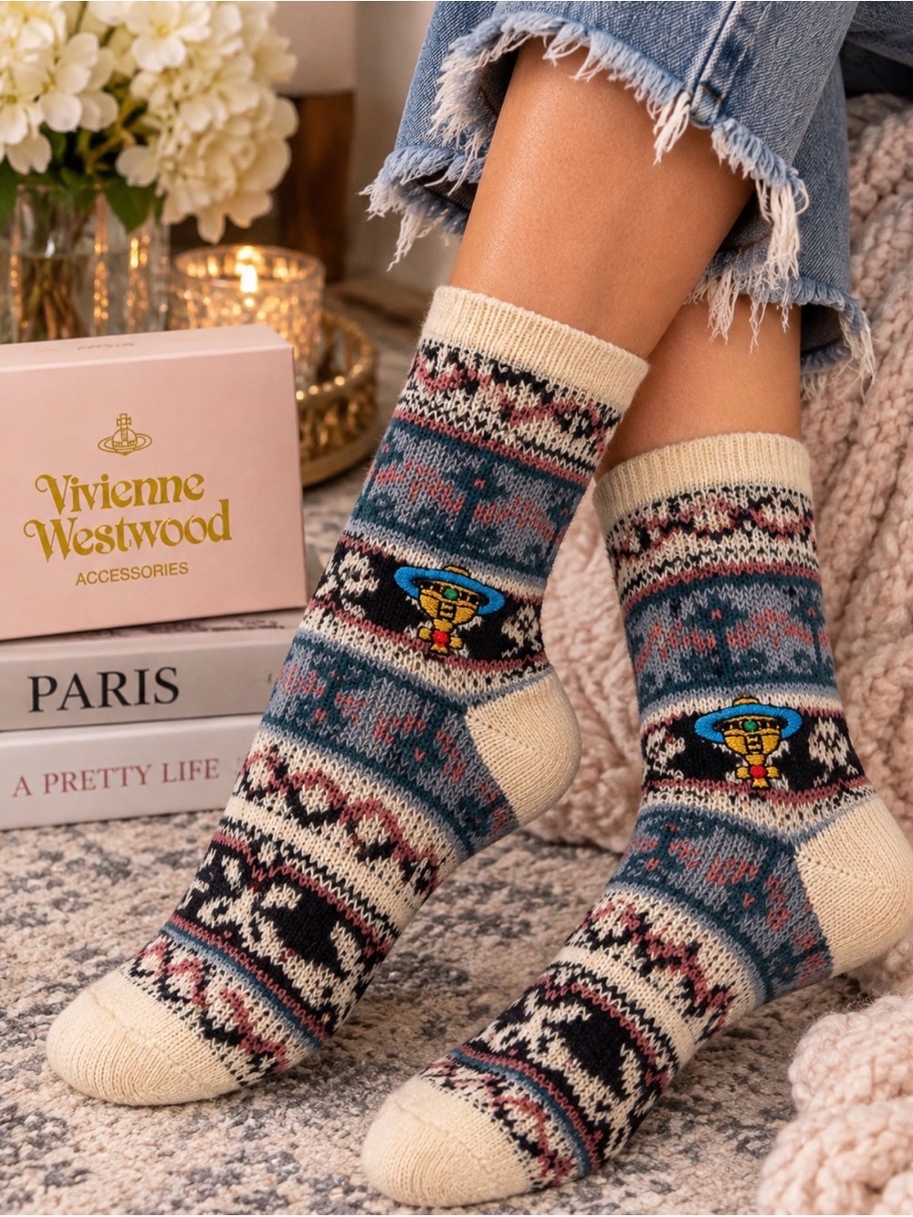 Vivienne Westwood Fair Isle Orb Logo Socks Made in Japan NWT 22.5–24.5cm